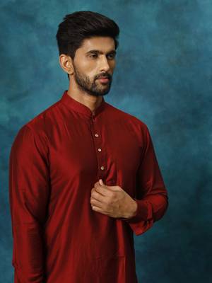Maroon Viscose Kurta Pyjama Set 4