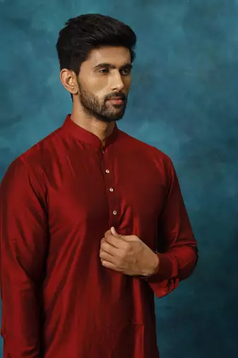 Maroon Viscose Kurta Pyjama Set