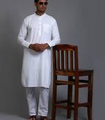 Men'S White Cotton Linen Kurta Pyjama Set