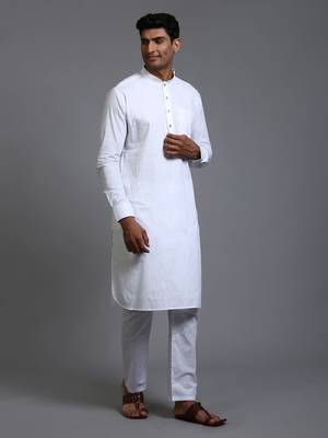 White Cotton Linen Kurta Pyjama Set 2