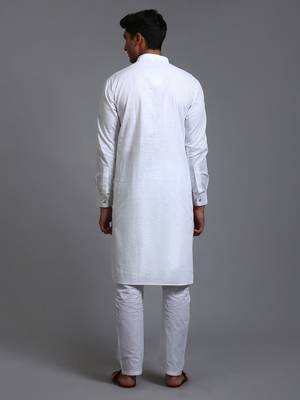 White Cotton Linen Kurta Pyjama Set 3