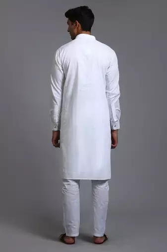 White Cotton Linen Kurta Pyjama Set