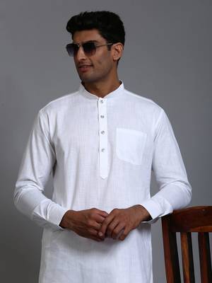 White Cotton Linen Kurta Pyjama Set 4