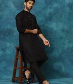 Men'S Black Cotton Blend Kurta Pyjama Set