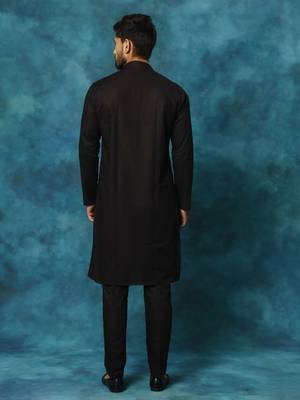 Black Cotton Blend Kurta Pyjama Set 3