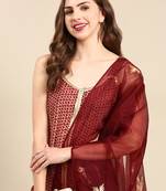 women's shoulder straps geometric maroon straight kurta and sharara with dupatta