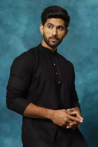 Black Cotton Blend Kurta Pyjama Set