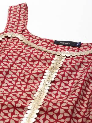 women's shoulder straps geometric maroon straight kurta and sharara with dupatta 3