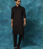 Men'S Black Cotton Satin Blend Kurta Pyjama Set
