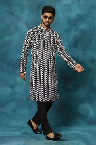 Black Cotton Kurta Pyjama Set