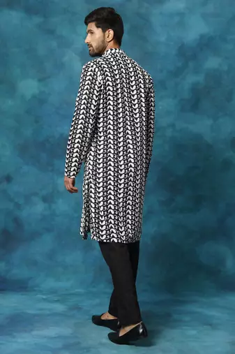 Black Cotton Kurta Pyjama Set