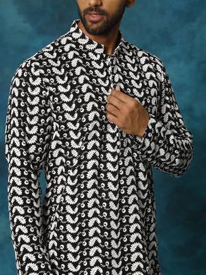 Black Cotton Kurta Pyjama Set 4