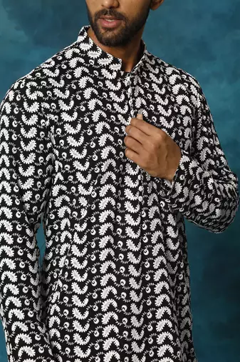 Black Cotton Kurta Pyjama Set
