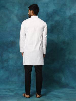 Men'S White And Black Cotton Blend Kurta Pyjama Set 3
