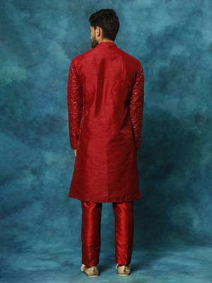 Maroon Silk Blend Kurta Pyjama Set 3
