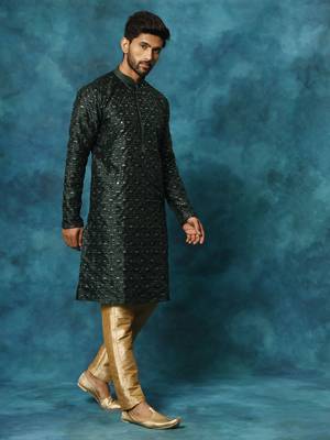 Green And Rose Gold Silk Blend Kurta Pyjama Set 2