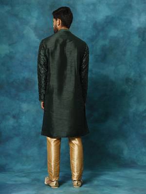Green And Rose Gold Silk Blend Kurta Pyjama Set 3