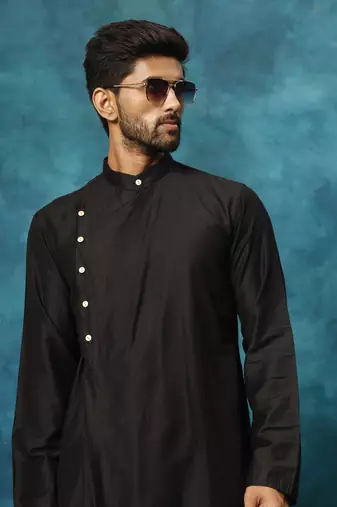 Cream Viscose Blend Kurta Pyjama Set