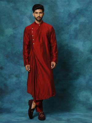 Men'S Cream Viscose Blend Kurta Pyjama Set 1