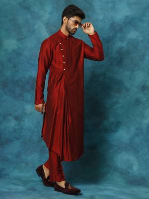 Men'S Cream Viscose Blend Kurta Pyjama Set 2
