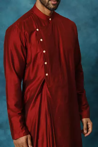 Men'S Cream Viscose Blend Kurta Pyjama Set