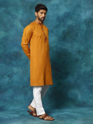 Rust And White Cotton Blend Kurta Pyjama Set 2