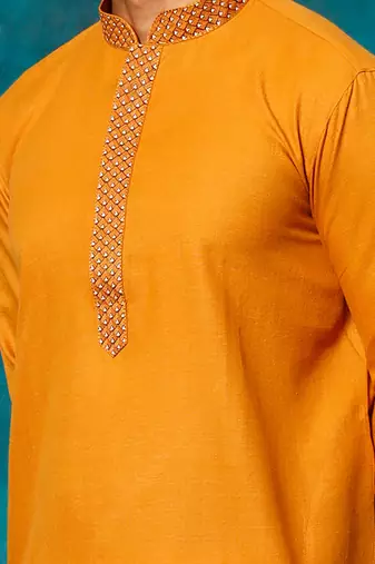 Rust And White Cotton Blend Kurta Pyjama Set