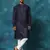 Men'S Navy And White Cotton Blend Kurta Pyjama Set