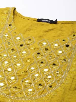 women's round neck floral lime green anarkali kurta and trouser with dupatta 3