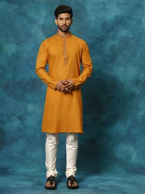 Rust And Cream Cotton Blend Kurta Pyjama Set 1