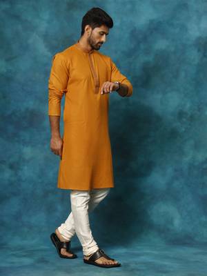 Rust And Cream Cotton Blend Kurta Pyjama Set 2