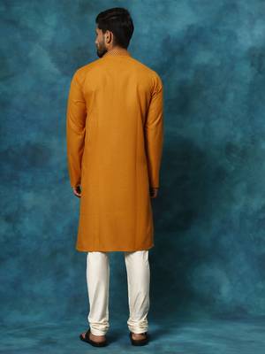 Rust And Cream Cotton Blend Kurta Pyjama Set 3