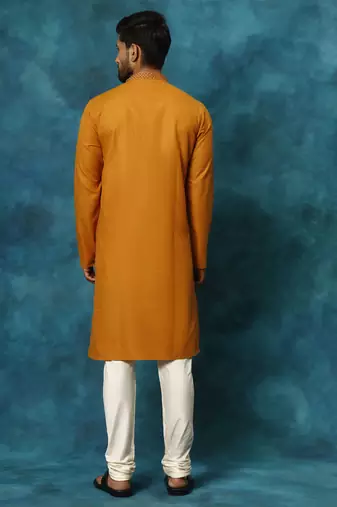 Rust And Cream Cotton Blend Kurta Pyjama Set