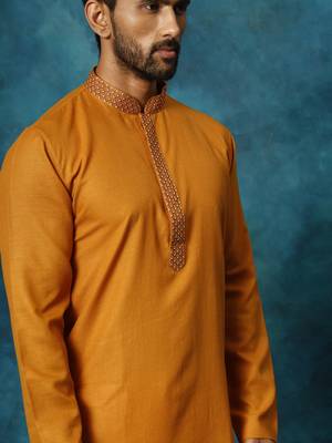 Rust And Cream Cotton Blend Kurta Pyjama Set 4