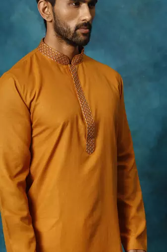 Rust And Cream Cotton Blend Kurta Pyjama Set
