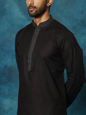 Black And Cream Cotton Blend Kurta Pyjama Set 4