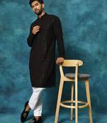 Men'S Black And White Rayon Cotton Kurta Pyjama Set