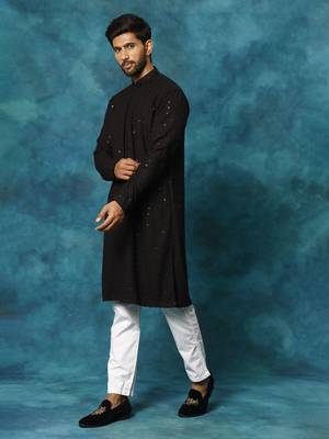 Black And White Rayon Cotton Kurta Pyjama Set 2