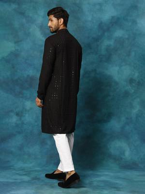 Black And White Rayon Cotton Kurta Pyjama Set 3
