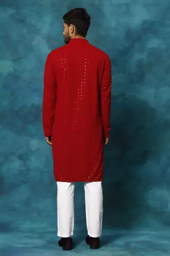Maroon And White Rayon Cotton Kurta Pyjama Set