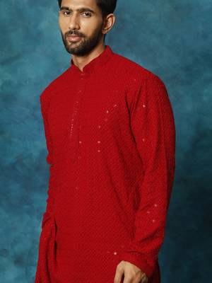 Maroon And White Rayon Cotton Kurta Pyjama Set 4