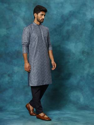 Blue Rayon Cotton Kurta Pyjama Set 2