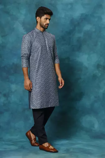 Blue Rayon Cotton Kurta Pyjama Set