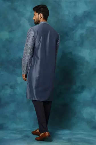 Blue Rayon Cotton Kurta Pyjama Set