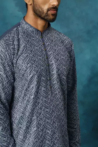 Blue Rayon Cotton Kurta Pyjama Set