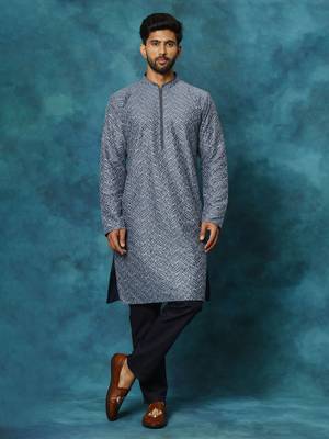 Blue Rayon Cotton Kurta Pyjama Set 1