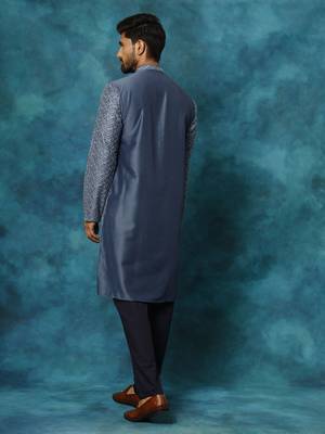 Blue Rayon Cotton Kurta Pyjama Set 3