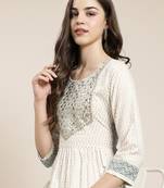 women's round neck floral foil print off white a-line kurta and trouser