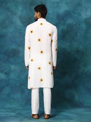Cream Cotton Blend Kurta Pyjama Set 3