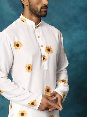 Cream Cotton Blend Kurta Pyjama Set 4